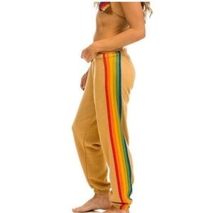 Aviator Nation Tan Sweatpants with Rainbow Stripes